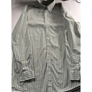 LL Bean Button Up Shirt Men's Large Tall Green Stripe Long Sleeve Cotton L Tall